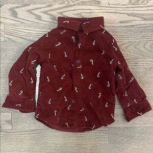 Cat & Jack Burgundy Corduroy Button-Down Shirt with Candy Cane Print